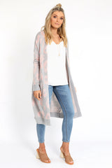ANIMAL INSTINCT CARDIGAN- Grey & Pink
