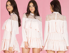 Lace Panel Dress With Frill Details -BLUSH
