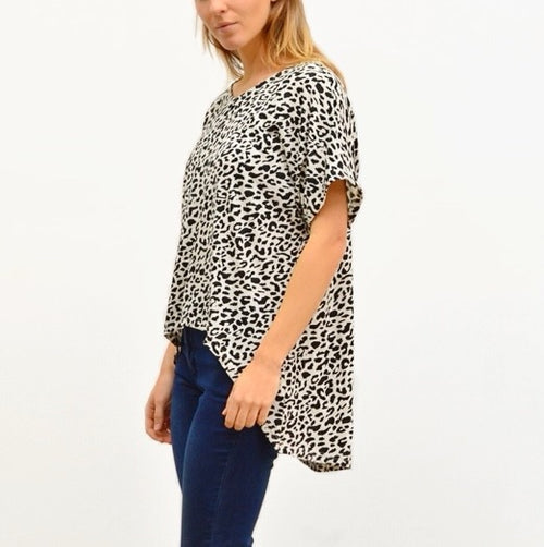 Ava Leopard Top- Black/White