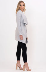 Bella Wrap Coat With Tie-On Belt -Grey