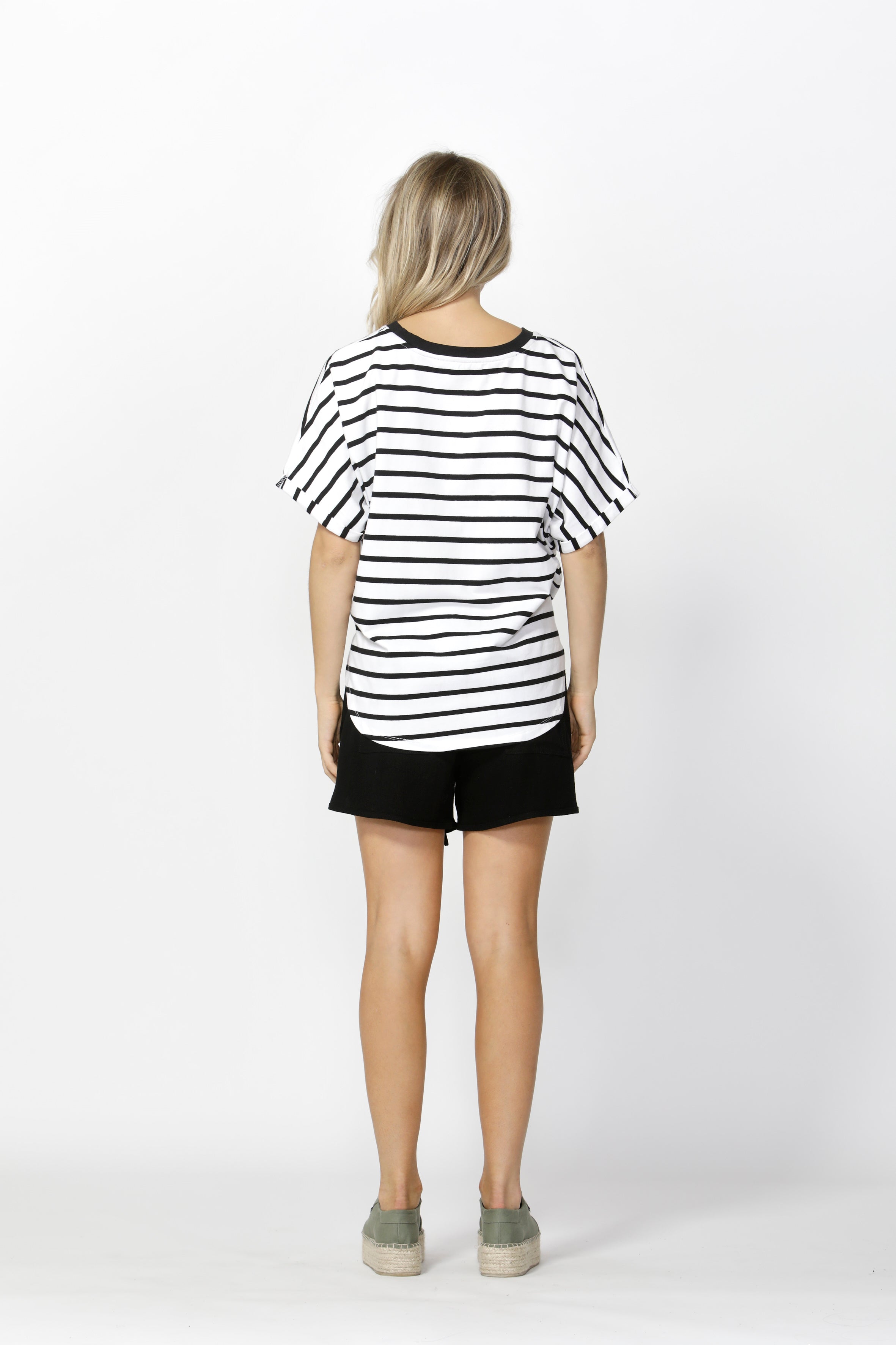 Katie Knot Tee - White / Black Stripe