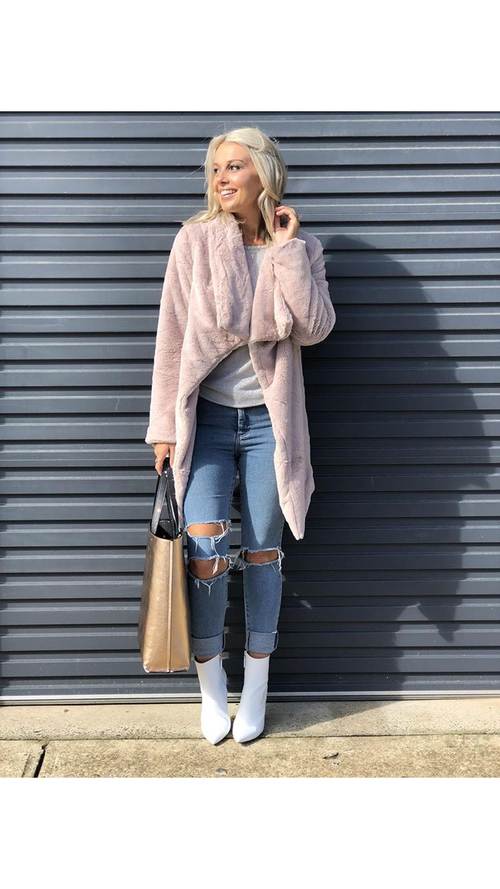 Billie Waterfall Lapel Fur Jacket-Musk