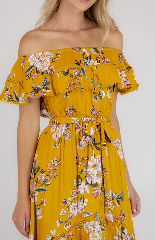 Lucia Dress - Floral Mustard