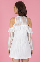 Cold Shoulder Lace Shift Dress-White