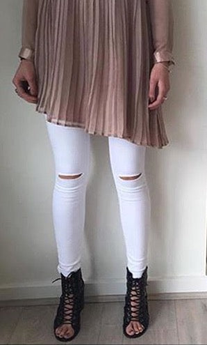 White Denim Frilled Jeans