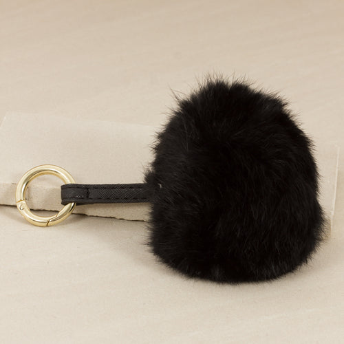 FUR POMPOM KEYRING IN BLACK