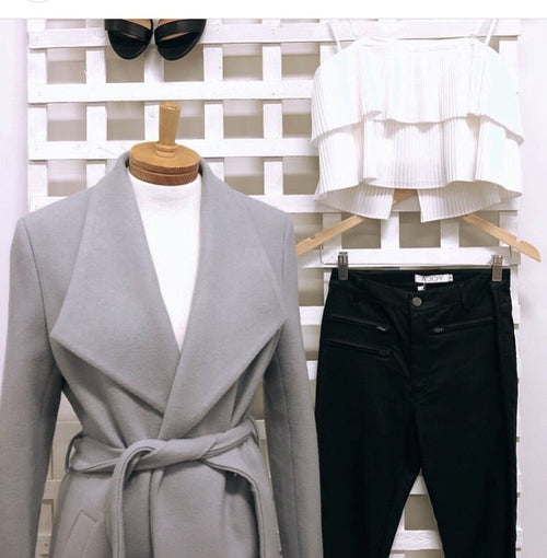 Bella Wrap Coat With Tie-On Belt -Grey