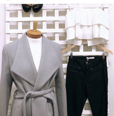 Bella Wrap Coat With Tie-On Belt -Grey