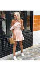 Pleated Ruffle Skirt Halter Dress-BLUSH