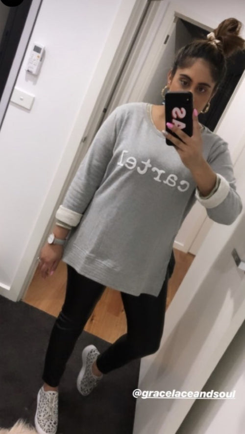 CARTEL BEADED SWEATER - GREY MARLE