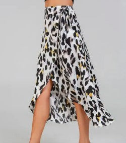 Faith Wrap Leopard Skirt- White Leopard